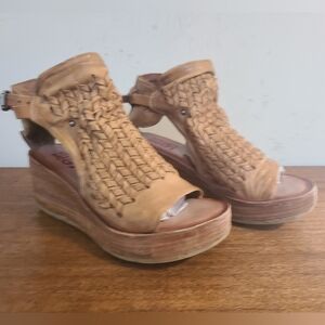 A.S.98 Newbury Tan Wedge Sandals Size 37